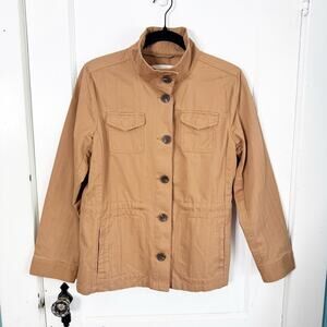 Talbots Petites Field Safari Style Jacket Funnel Neck Button Front Chore Work MP
